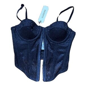 Glassons Women's Corset US 6 Lace Seductive Black Strappy Back Wired‎ Corset Top